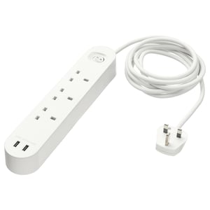 KOPPLA توصيلة بثلاث مقابس مع مدخلين USB, أبيض, 3.0 م