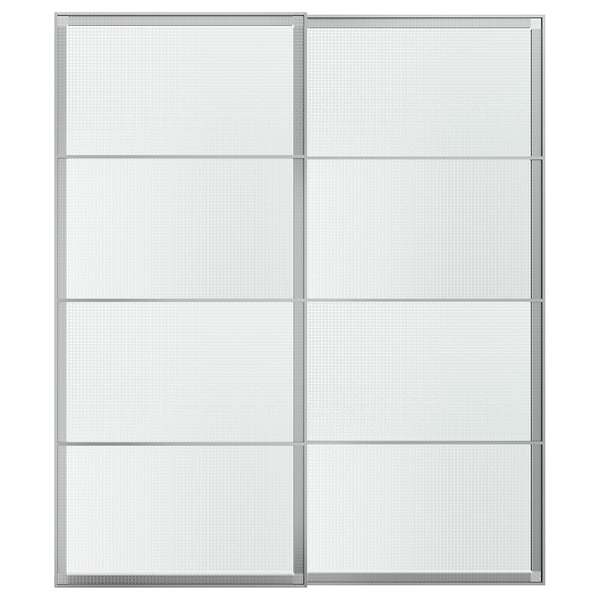 LUNDBRÄSMA زوج أبواب سحّابة, الومينيوم/زجاج مربعات, 200x236 سم