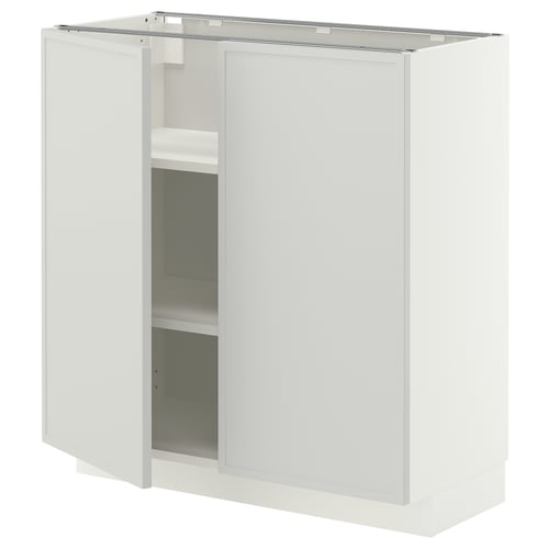 METOD خزانة قاعدة مع أرفف/بابين, أبيض/Aspudden رمادي فاتح, 80x37 سم