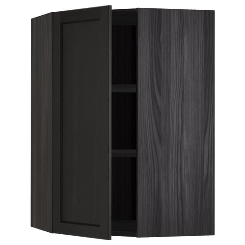 METOD خزانة حائط زاوية مع أرفف, أسود/Lerhyttan أسود, 68x100 سم