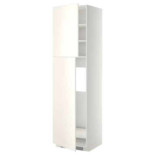 METOD خزانة عالية لثلاجة مع بابين, أبيض/Veddinge أبيض, 60x60x220 سم