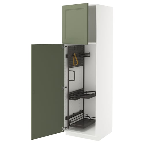 METOD خزانة عالية مع حامل أدوات نظافة, أبيض/Axstad رمادي-أخضر, 60x60x200 سم