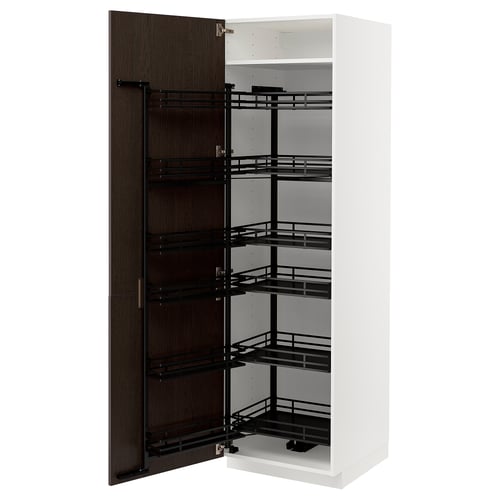 METOD خزانة عالية مع رف أطعمة يسحب للخارج, أبيض/Sinarp بني, 60x60x200 سم