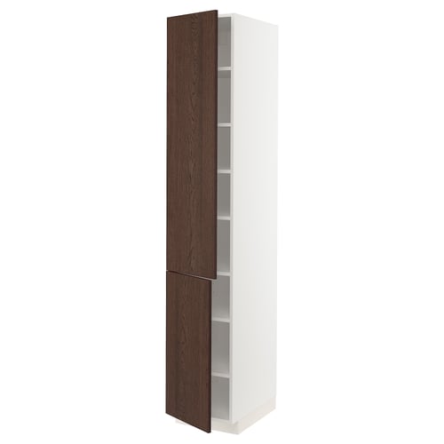 METOD خزانة عالية مع أرفف/بابين, أبيض/Sinarp بني, 40x60x220 سم