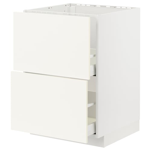 METOD / MAXIMERA خزانة قاعدة لحوض+واجهتان/درجان, أبيض/Vallstena أبيض, 60x60 سم