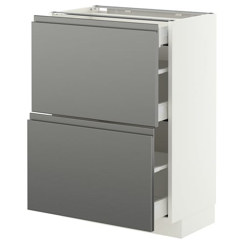 METOD / MAXIMERA خزانة قاعدة بواجهتين/3 أدراج, أبيض/Voxtorp مظهر ستينلس ستيل, 60x37 سم