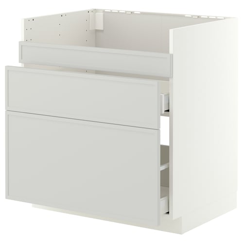 METOD / MAXIMERA خزانة قاعدة لحوض HAVSEN /3 واجهات, أبيض/Aspudden رمادي فاتح, 80x60 سم