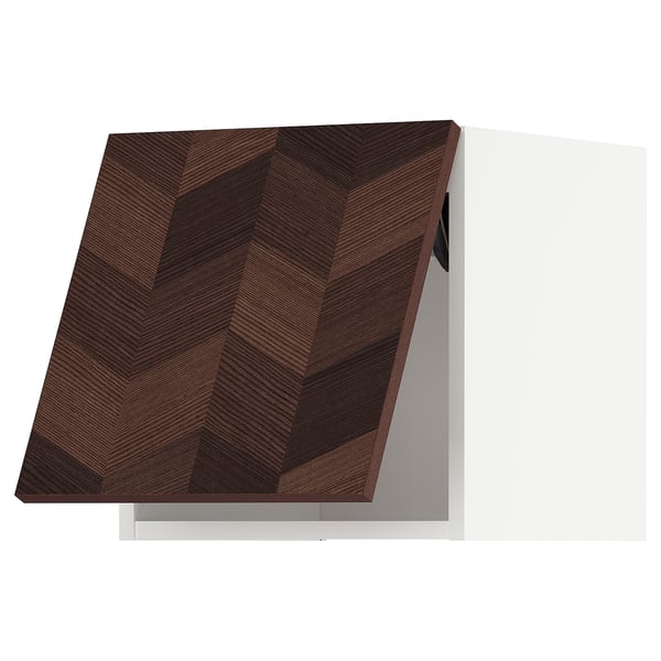 METOD خزانة حائط افقية, أبيض Hasslarp/بني نقش, 40x40 سم