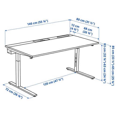 MITTZON مكتب, قشرة دردار لون أسود/أسود أبيض, 140x80 سم
