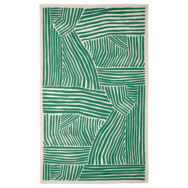 NÄBBFISK مفرش طاولة, نقش أبيض-عاجي/أخضر غامق, 145x240 سم