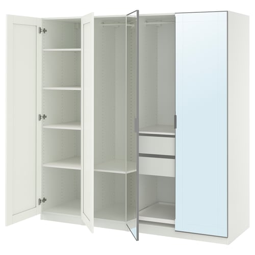 PAX / KAMMARTORP/GULLABERG تشكيلة دولاب ملابس., أبيض زجاج مرايا/رمادي أبيض, 200x60x201 سم