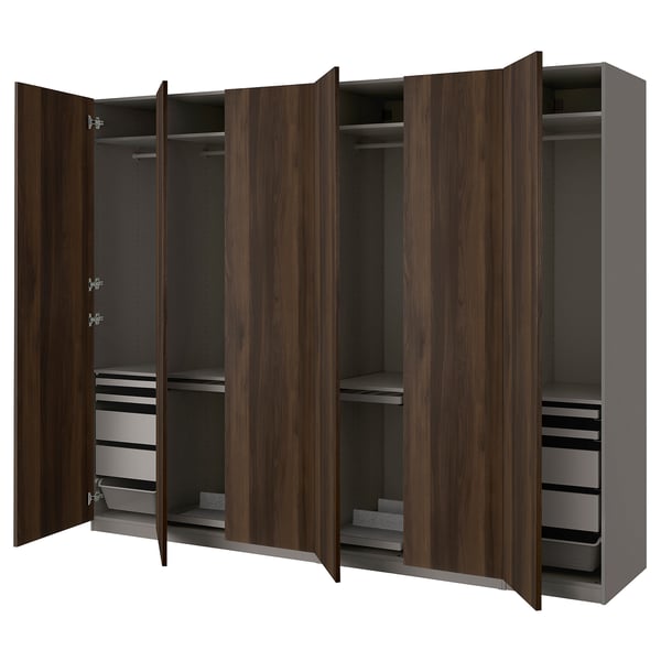 PAX / STORKLINTA تشكيلة دولاب ملابس., رمادي غامق/بني غامق مظهر سنديان مصبوغ, ‎300x60x236 سم‏