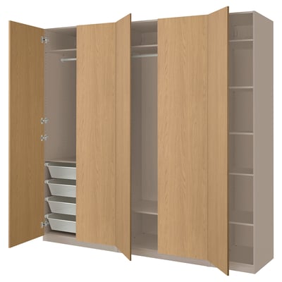 PAX / STORKLINTA تشكيلة دولاب ملابس., رمادي-بيج/شكل السنديان, 250x60x236 سم