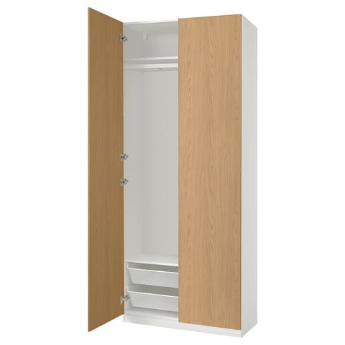 PAX / STORKLINTA تشكيلة دولاب ملابس., أبيض/شكل السنديان, 100x38x236 سم
