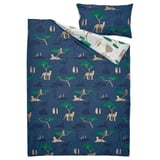 SANDLÖPARE غطاء لحاف و غطاء مخدة, أبيض أزرق غامق/السافانا, ‎150x200/50x80 سم‏