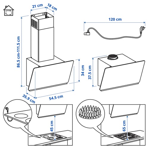 STACKBO شفاط روائح حائطي, IKEA 300 أسود, 55 سم