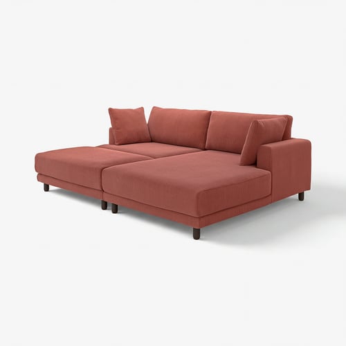 UPPÅKRA وحدة كنب بثلاث مقاعد, مع أريكة طويلة، يمين مع مسند أقدام/Samsala بني-أحمر