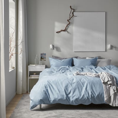 ÄNGSLILJA Duvet cover and pillowcase, blue-grey, 150x200/50x80 cm