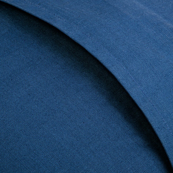 Blue cushion cover with hand-embroidered floral details, fits 50x50 cm inner cushion, envelope closing.