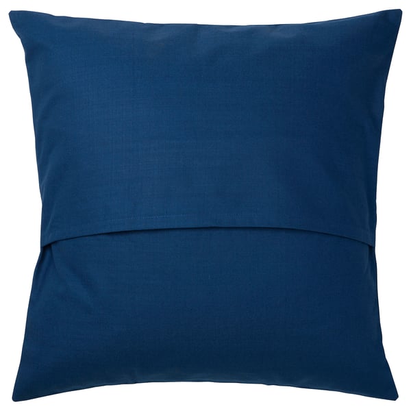 Blue square cushion cover with embroidered flowers, handmade, cotton.
