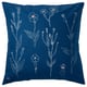 Blue square cushion cover with white embroidered floral designs, handmade with cotton.