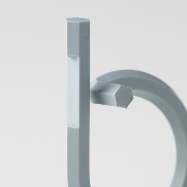 Close-up of a durable, light blue cable tie with a secure locking mechanism.