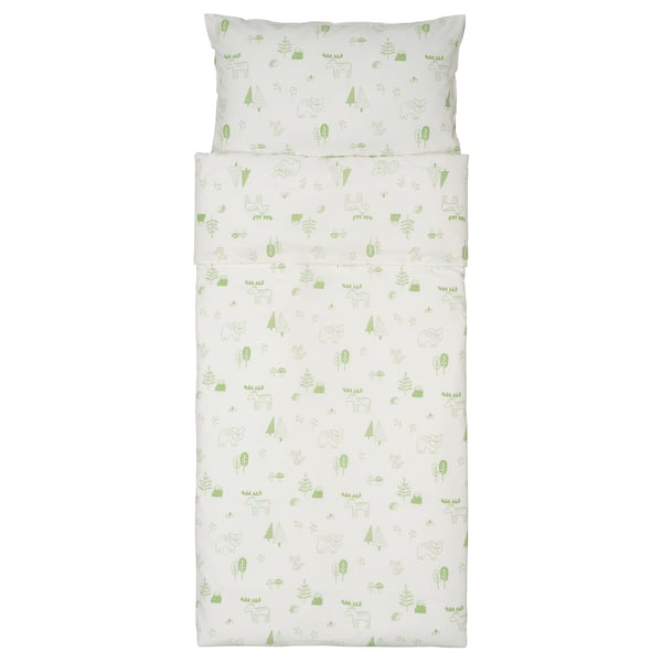 BARNDRÖM Duvet cover and pillowcase, white green/forest, 150x200/50x80 cm