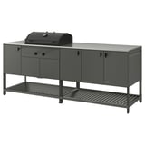 BÅTSKÄR Outdoor kitchen w charcoal barbecue, dark grey, 240x60 cm
