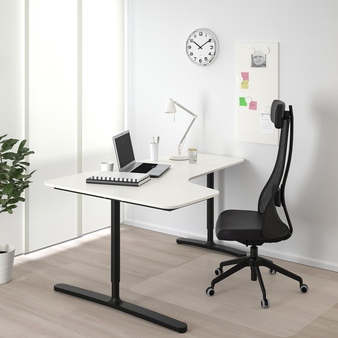 bekant مكتب زاوية يسار أبيض أسود ikea