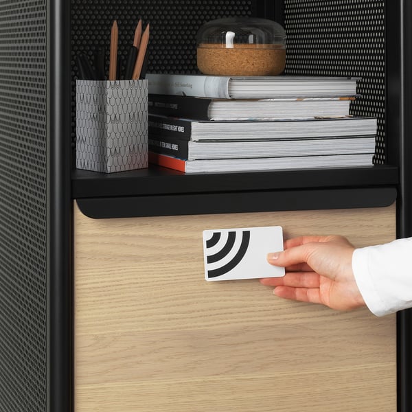 BEKANT Storage unit with smart lock mesh black IKEA