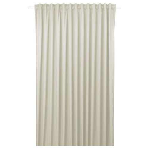 Off-white BENGTA curtain with rod-pocket top, smooth texture, rectangular.