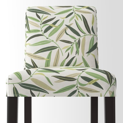 BERGMUND Bar stool with backrest, black/Fågelfors multicolour, 75 cm