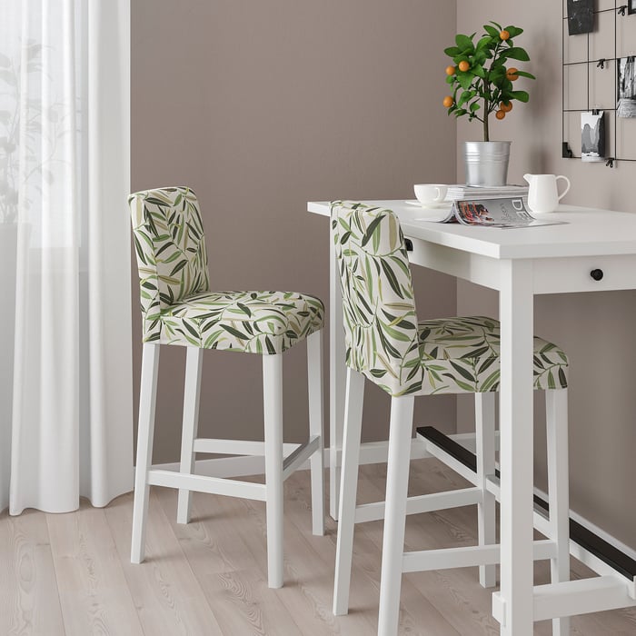 BERGMUND Bar stool with backrest white/Fågelfors multicolour IKEA