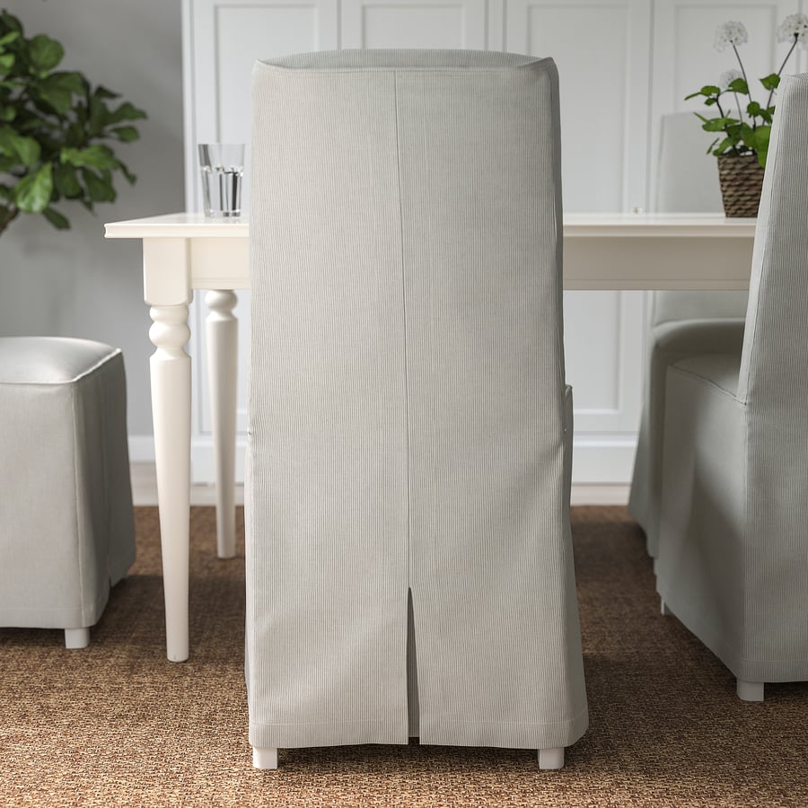 BERGMUND Chair with long cover, white/Kolboda beige/dark grey IKEA