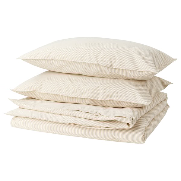 BERGPALM Duvet cover and 2 pillowcases, yellow/white/striped, 240x220/50x80 cm
