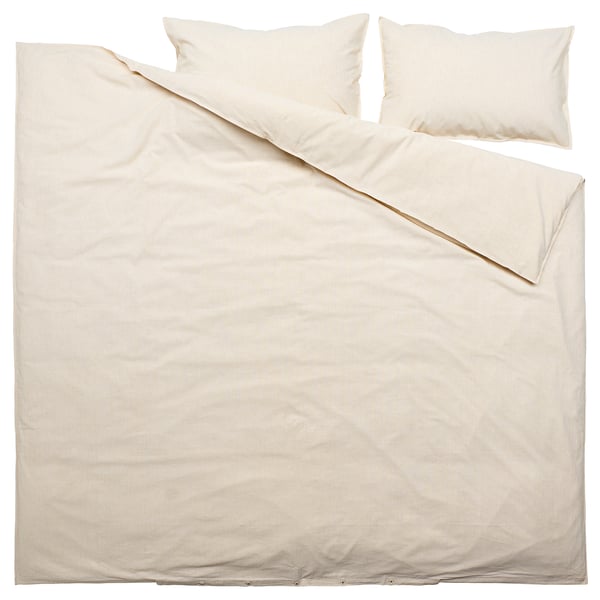 BERGPALM Duvet cover and 2 pillowcases, yellow/white/striped, 240x220/50x80 cm