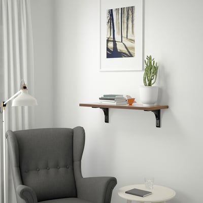 BERGSHULT / RAMSHULT Wall shelf, walnut effect/black, 80x30 cm