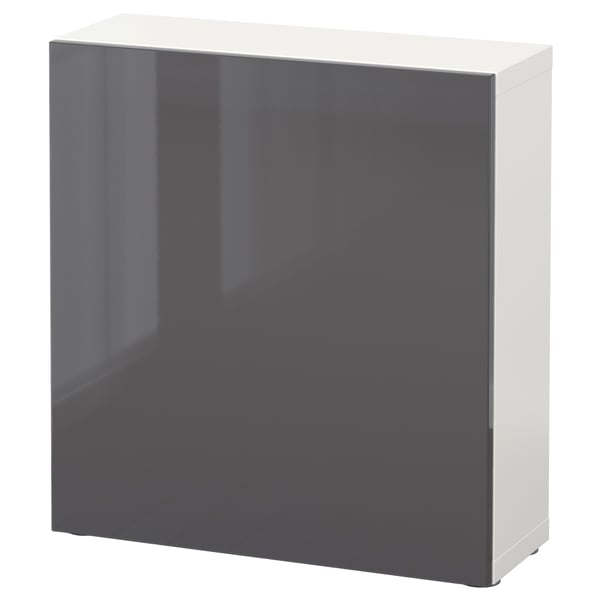 A white and grey BESTÅ cabinet, a modern storage unit with a sleek, rectangular design.