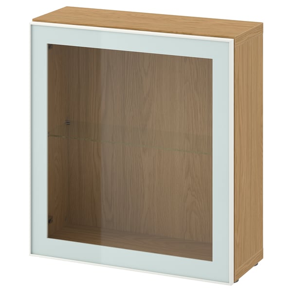 BESTÅ Shelf unit with glass door, oak effect Glassvik/white/light green clear glass, 60x22x64 cm