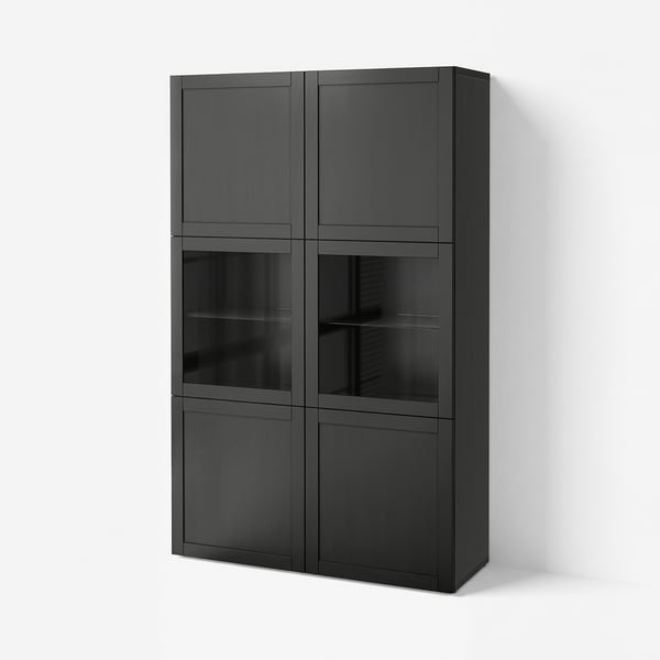 BESTÅ Storage combination w glass doors, black-brown Hanviken/Sindvik black-brown clear glass, 120x42x193 cm