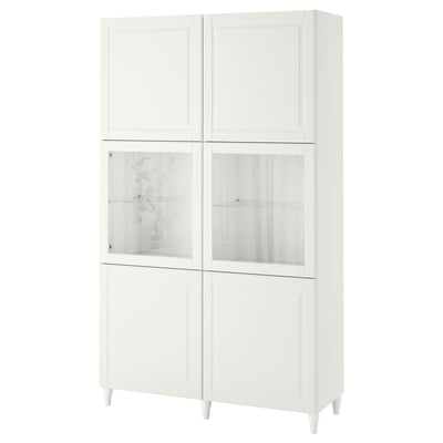 BESTÅ Storage combination w glass doors, white Smeviken/Ostvik white clear glass, 120x42x202 cm