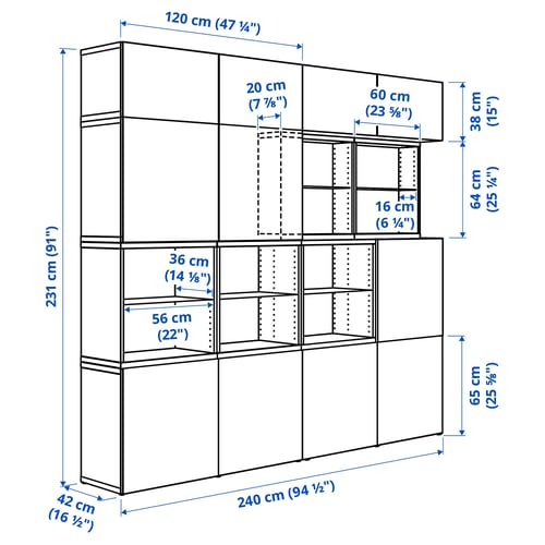 Illustration with measurements for the product: BESTÅ.