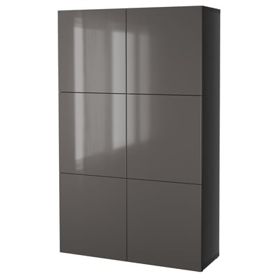 A BESTÅ storage cabinet in dark grey. It has six square doors. The cabinet is sleek and modern, offering ample storage.