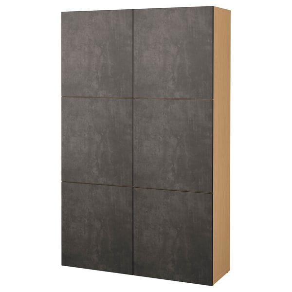 BESTÅ Storage combination with doors, oak effect Kallviken/dark grey concrete effect, 120x42x193 cm