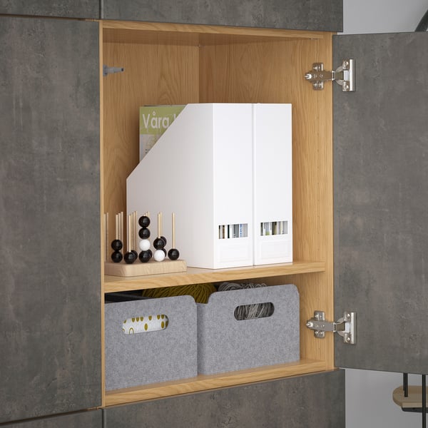 BESTÅ Storage combination with doors, oak effect Kallviken/dark grey concrete effect, 120x42x193 cm