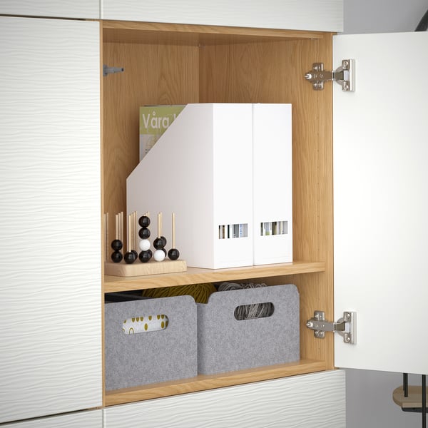 BESTÅ Storage combination with doors, oak effect/Laxviken white, 120x42x193 cm