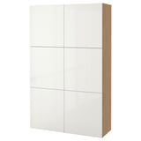 BESTÅ Storage combination with doors, oak effect/Selsviken high-gloss/white, 120x42x193 cm