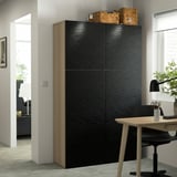 BESTÅ Storage combination with doors, white stained oak effect/Laxviken black, 120x42x193 cm