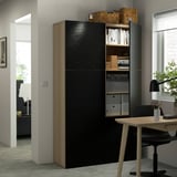 BESTÅ Storage combination with doors, white stained oak effect/Laxviken black, 120x42x193 cm