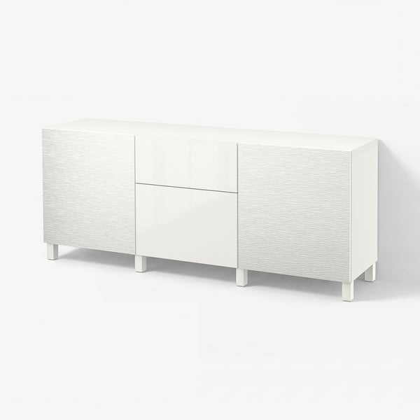 BESTÅ Storage combination with drawers, Laxviken white/Selsviken high-gloss/white, 180x42x74 cm